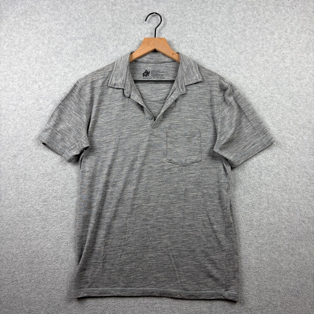 Woolly Clothing Polo Shirt Mens Medium Gray Merino Wool Pocket Hiking Travel